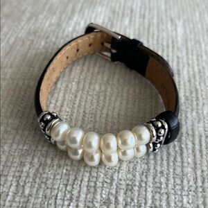 Honora Sterling 925 Freshwater Pearl Black  Leather  bracelet